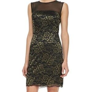 Diane Von Firstenberg Nisha Dress Black Gold Floral Lace 12?